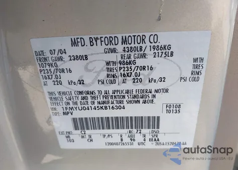 2005 Ford Escape Limited из США, поврежденный, VIN 1FMYU04145KB16304